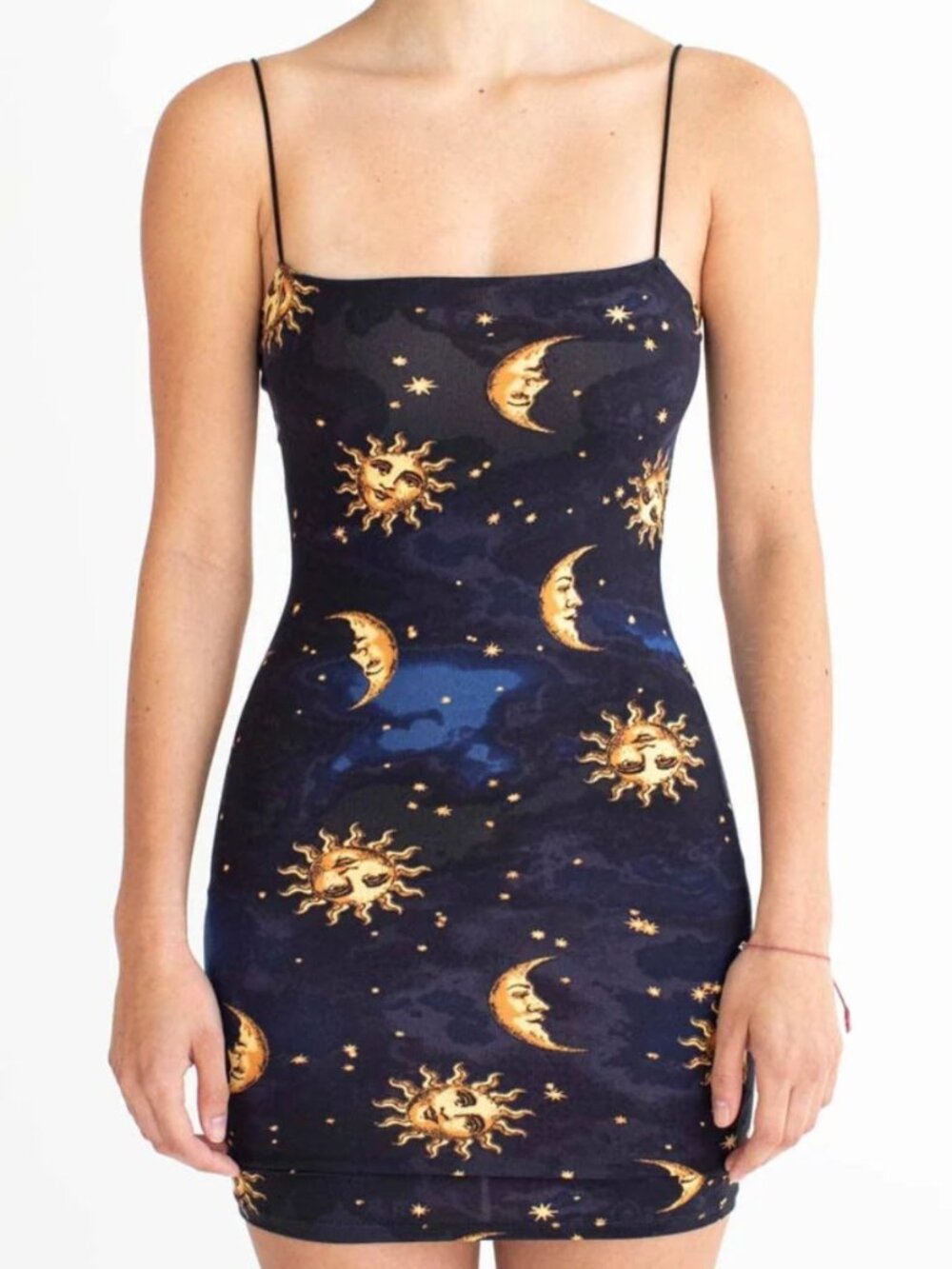 Sun & Moon Celestial Print Mini Dress | Whimsygoth Y2K